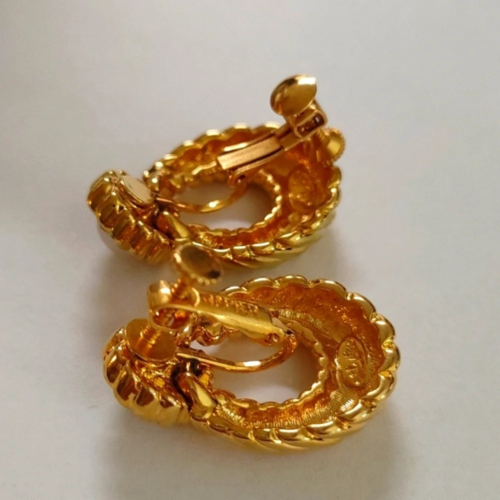 Vintage Napier Gold Loop and Pearl Adjustable Clip Earrings